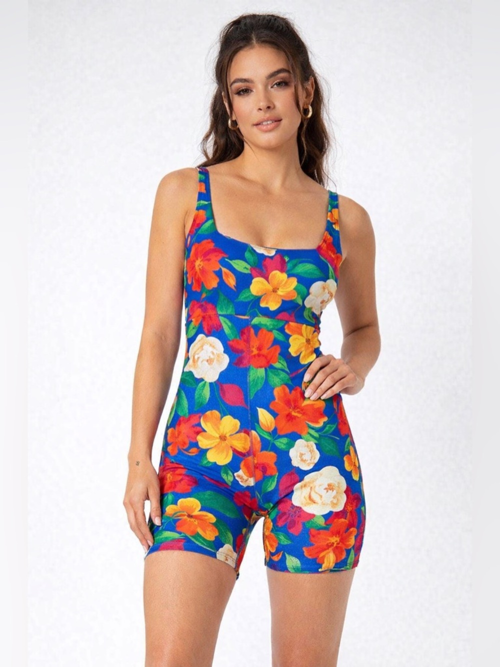 WeWoreWhat Floral Back Cutout Stretch Romper XS/TP gym Blue Active One Piece